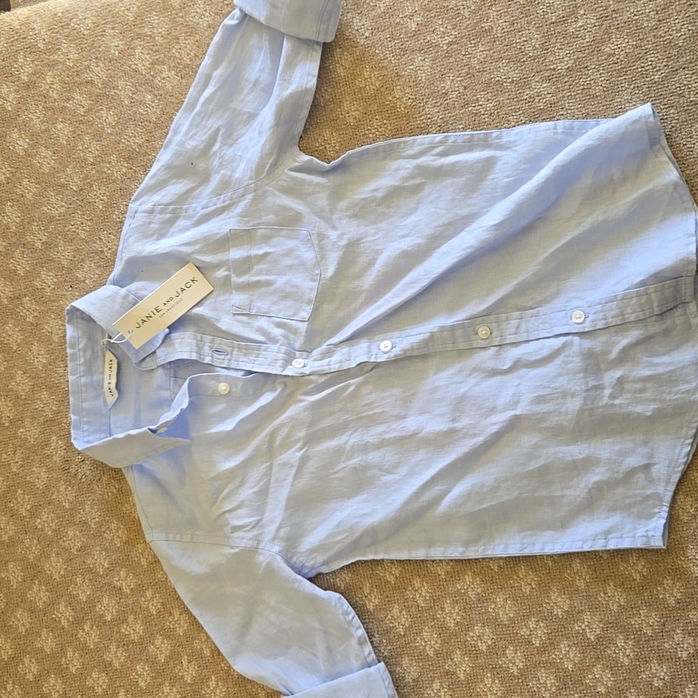 Janie and Jack Light Blue Linen Button Down Shirt 7